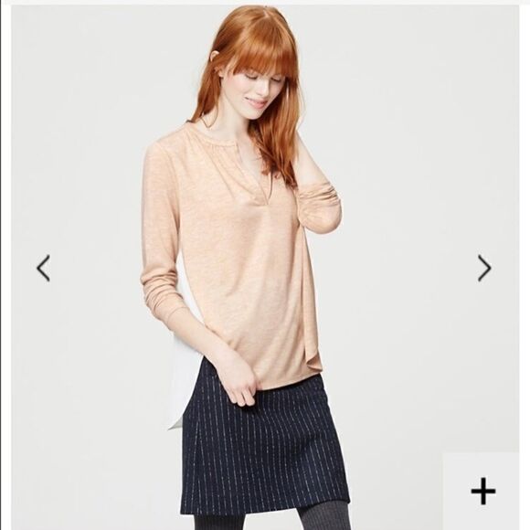 NWT Mixed Media Split Neck Top Shirttail Hem XS - Picture 2 of 2